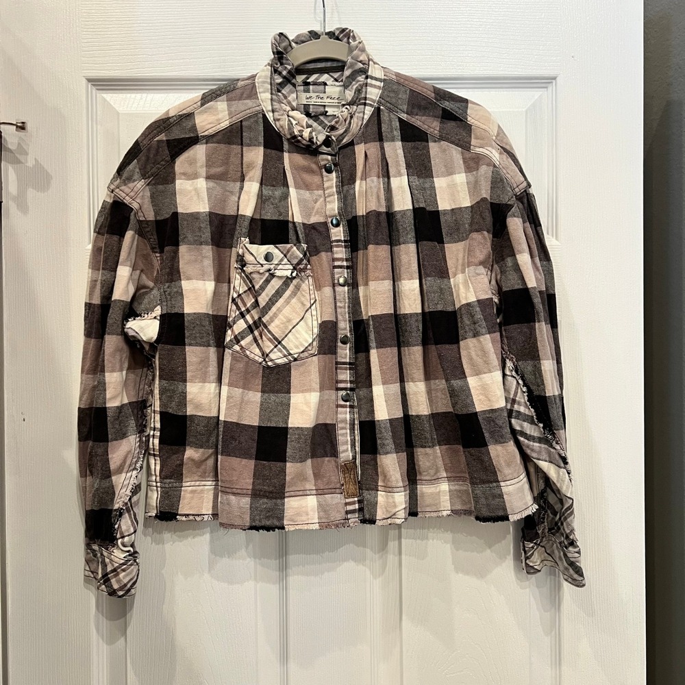 Free People We The Free Snap Button Down Cotton Flannel Boho Grunge Edgy S